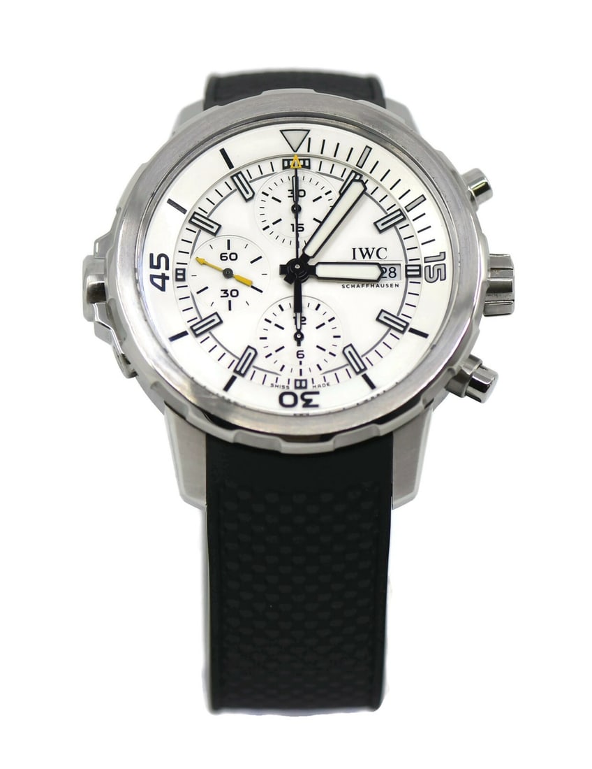 IWC Aquatimer Chronograph IW376801 Stainless Steel 44mm Watch with Box and Papers: IWC Aquatimer Chronograph IW376801 Stainless Steel 44mm Watch with Box and Papers The IWC Aquatimer Chronograph IW376801 is a stunning wristwatch that combines functionality with elegance. Featuring a