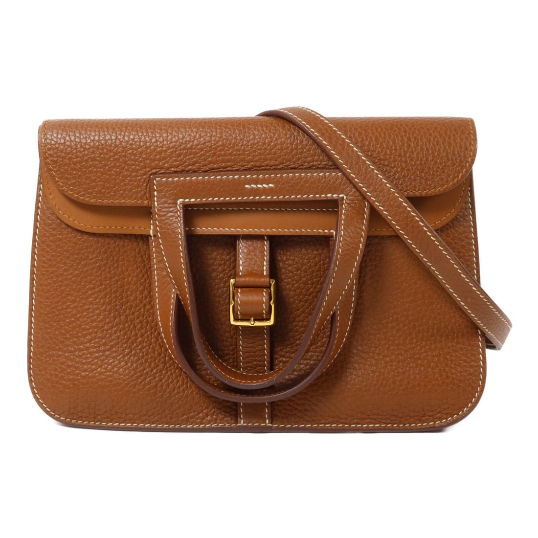 Hermes Halzan 25 Taurillon Clemence 2 Way Shoulder Bag Gold Brown (1 of 14)