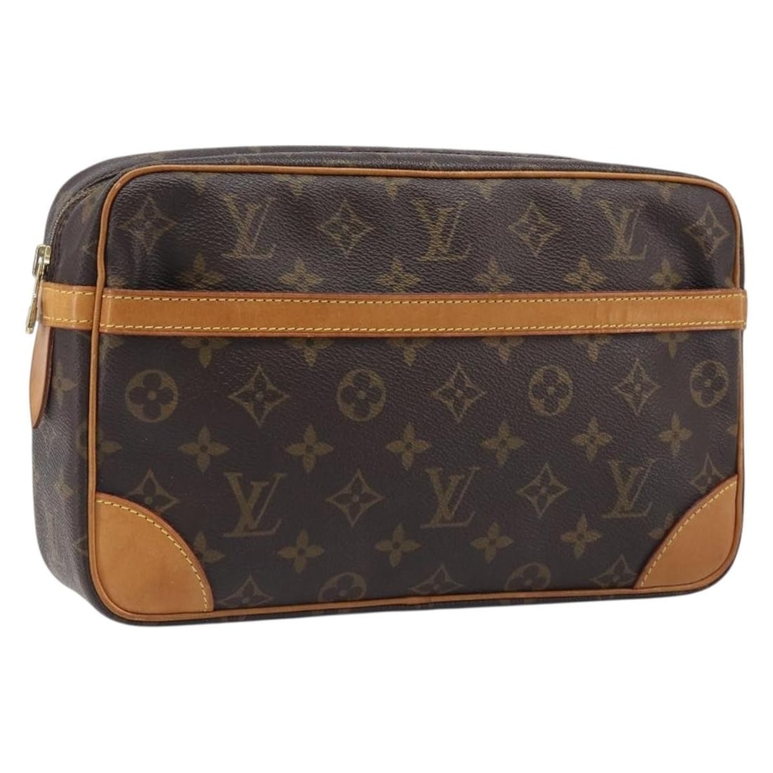 Louis Vuitton M51845 Compiegne 28 Monogram Canvas Clutch Bag: Louis Vuitton M51845 Compiegne 28 Monogram Canvas Clutch Bag Louis Vuitton Compiegne 28 clutch bag in Monogram canvas, made in France. This women's clutch shows heavy use, with rubbing and sun burn to