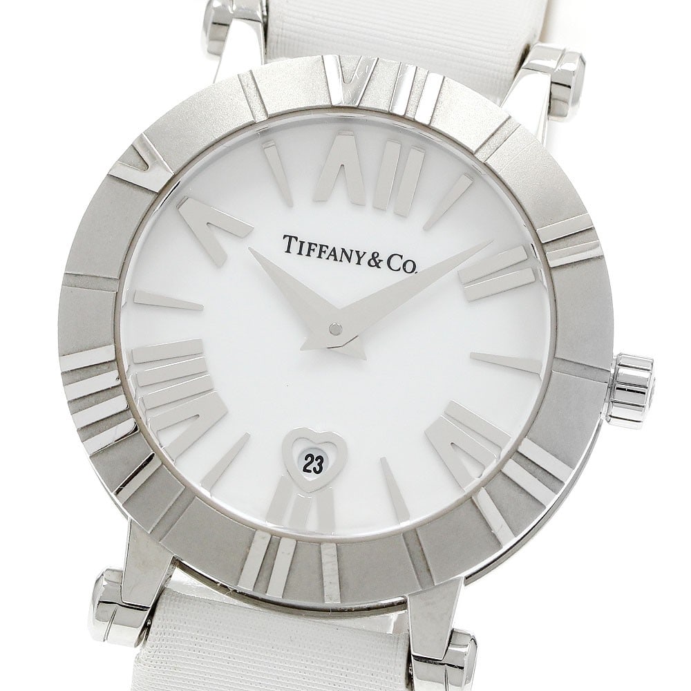 TIFFANY&Co. Atlas Dome Womens Quartz Date Wristwatch Ref Z1300.11.11A20A71A: TIFFANY&Co. Atlas Dome Womens Quartz Date Wristwatch Ref Z1300.11.11A20A71A Tiffany & Co. Atlas Dome ladies wristwatch with a quartz movement and date display. This Swiss-made watch features a white d