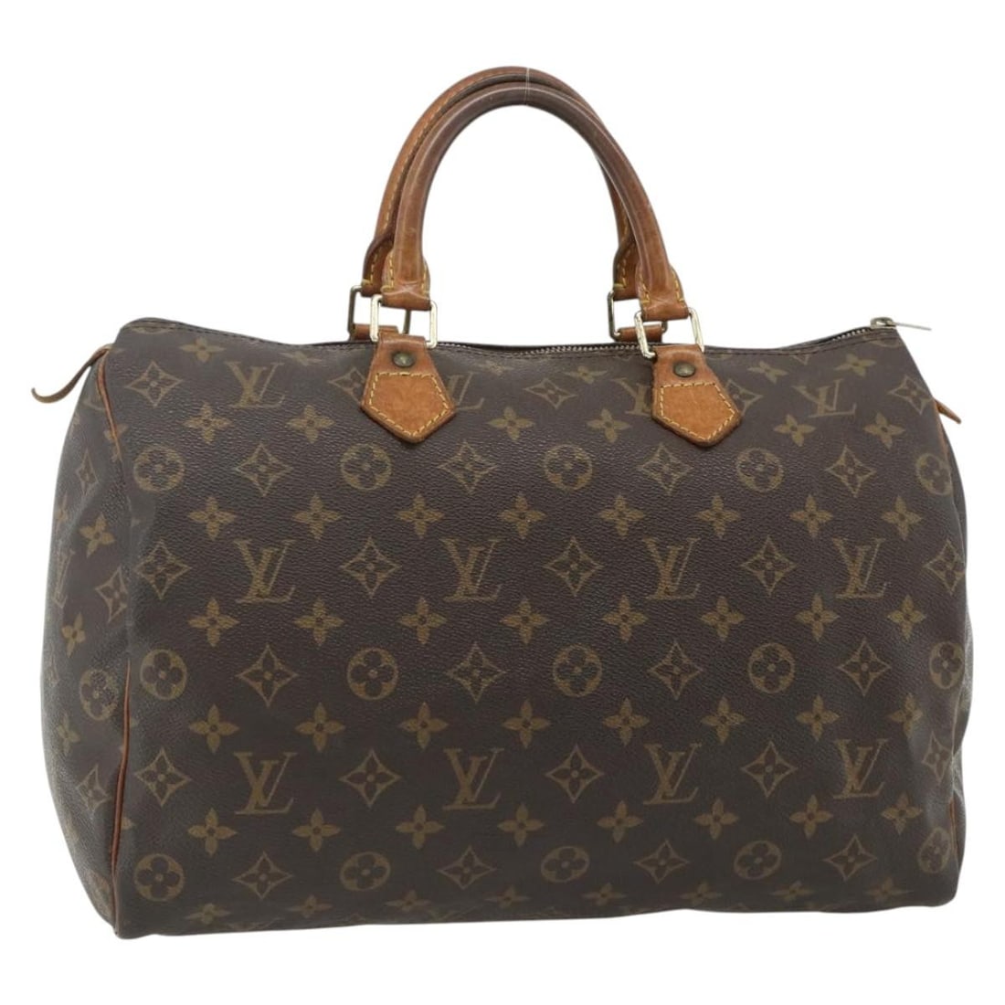 Louis Vuitton M41524 Speedy 35 Monogram Canvas Handbag: Louis Vuitton M41524 Speedy 35 Monogram Canvas Handbag Louis Vuitton Speedy 35 handbag in Monogram canvas, made in France. This women's handbag is a heavily used piece with visible wear throughout, in