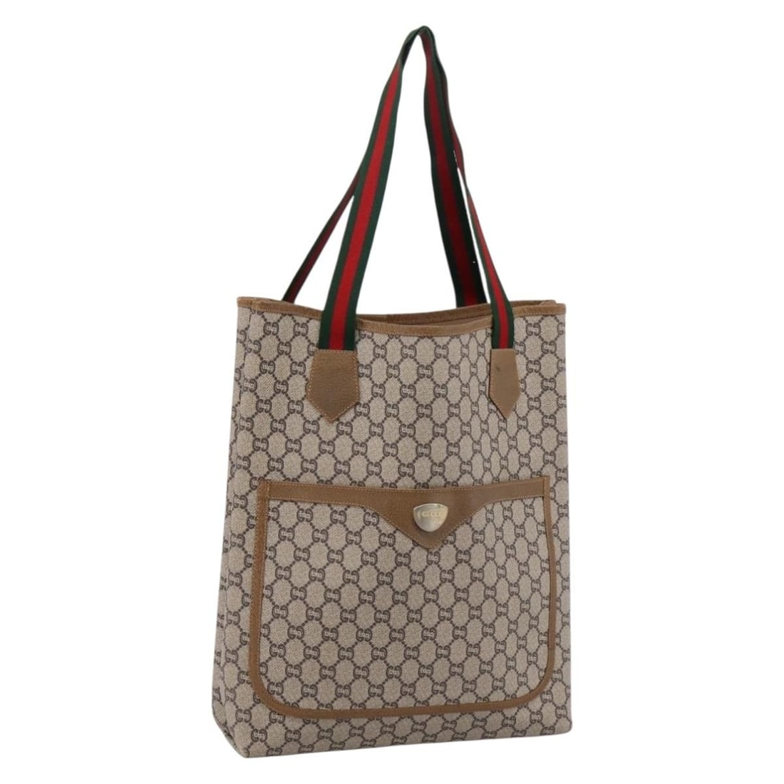 Gucci Sherry Web GG Plus Supreme PVC Tote Beige Gold: Gucci Sherry Web GG Plus Supreme PVC Tote Beige Gold Gucci GG Plus Supreme Web Sherry Line tote bag in beige and gold PVC leather with GG canvas. Made in Italy, this women's tote features a classic st
