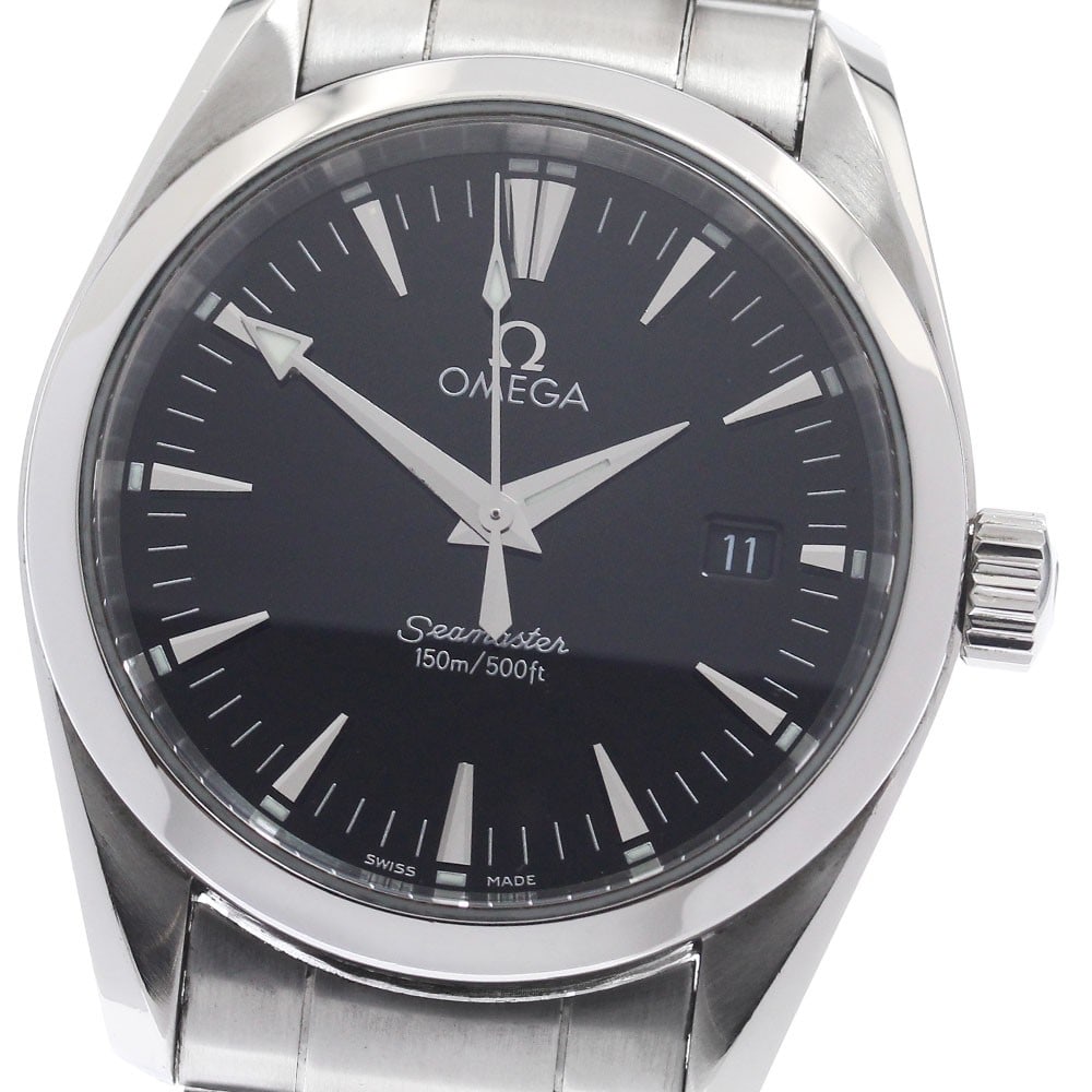 OMEGA Seamaster Aqua Terra 2518.50 quartz date unisex wristwatch: OMEGA Seamaster Aqua Terra 2518.50 quartz date unisex wristwatch OMEGA Seamaster Aqua Terra date quartz wristwatch with a black dial and stainless steel case and bracelet. This unisex model, reference