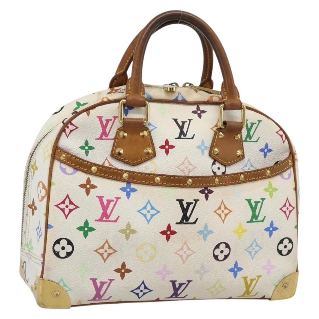 Louis Vuitton Trouville White Monogram Multicolor Canvas Handbag M92663: Louis Vuitton Trouville White Monogram Multicolor Canvas Handbag M92663 Louis Vuitton Trouville handbag in white Monogram Multicolor canvas. Made in France, this women's handbag includes the bag only;