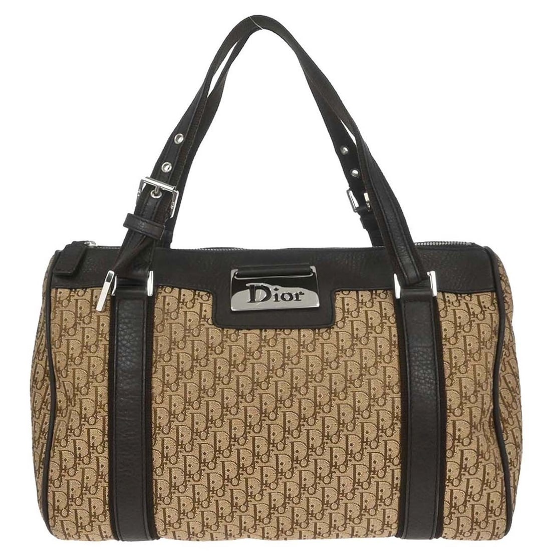 Dior Street Chic Beige Canvas Leather Medium Duffle Handbag: Dior Street Chic Beige Canvas Leather Medium Duffle Handbag Christian Dior Street Chic duffle handbag in beige canvas and leather with double handles and a zip closure. Made in Italy, this medium hand