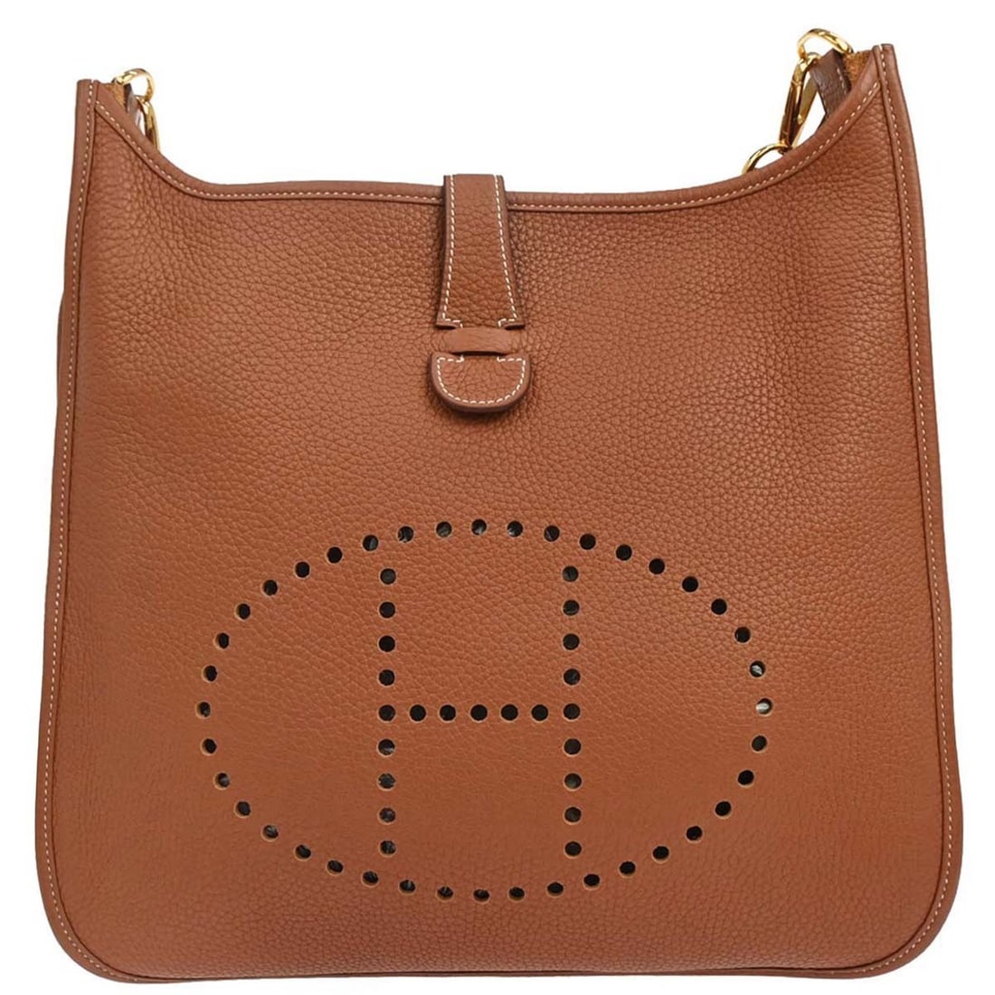 Hermes Evelyne III 33 GM Taurillon Clemence Gold Shoulder Bag: Hermes Evelyne III 33 GM Taurillon Clemence Gold Shoulder Bag Hermes Evelyne 3 33 GM shoulder bag in Gold Taurillon Clemence leather. This women's shoulder bag features a snap closure, logo accent, le