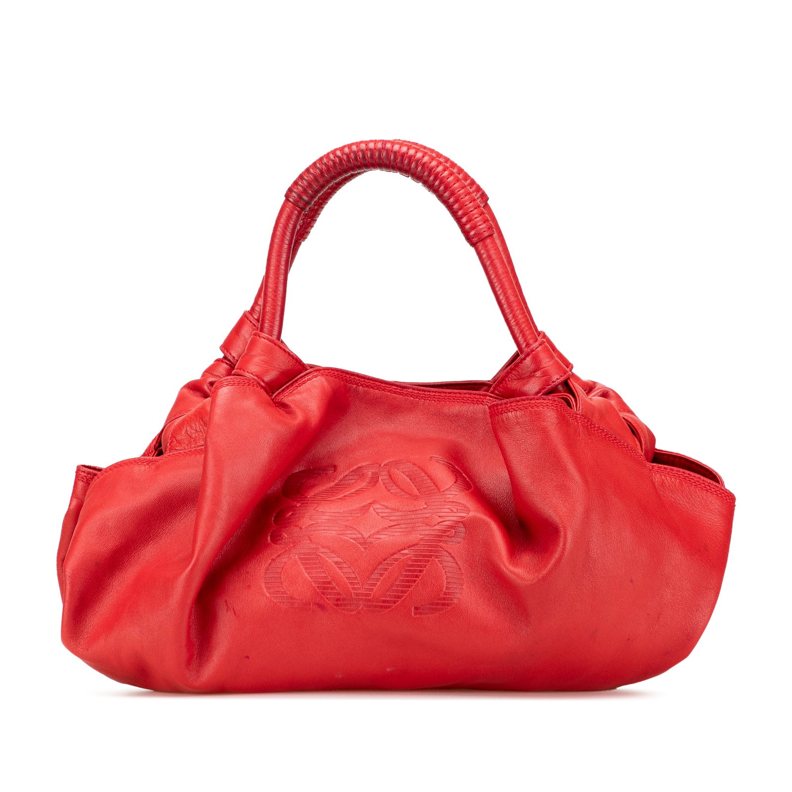 LOEWE Nappa Aire Red Leather Bag with Magnetic Closure: LOEWE Nappa Aire Red Leather Bag with Magnetic Closure Introducing the LOEWE Nappa Aire, a stylish and functional bag crafted from premium leather. This eye-catching red bag features a leather body wi