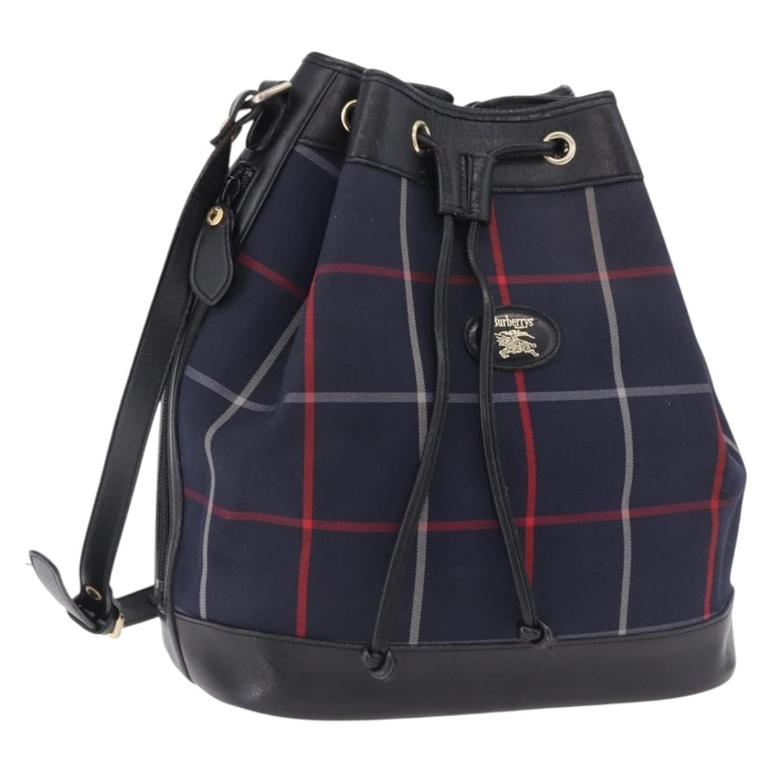 Burberrys Nova Check Canvas Shoulder Bag Navy Gold Tone: Burberrys Nova Check Canvas Shoulder Bag Navy Gold Tone Burberrys shoulder bag in navy canvas with gold tone accents. Designed for women, this Italy-made bag features an adjustable shoulder strap. The