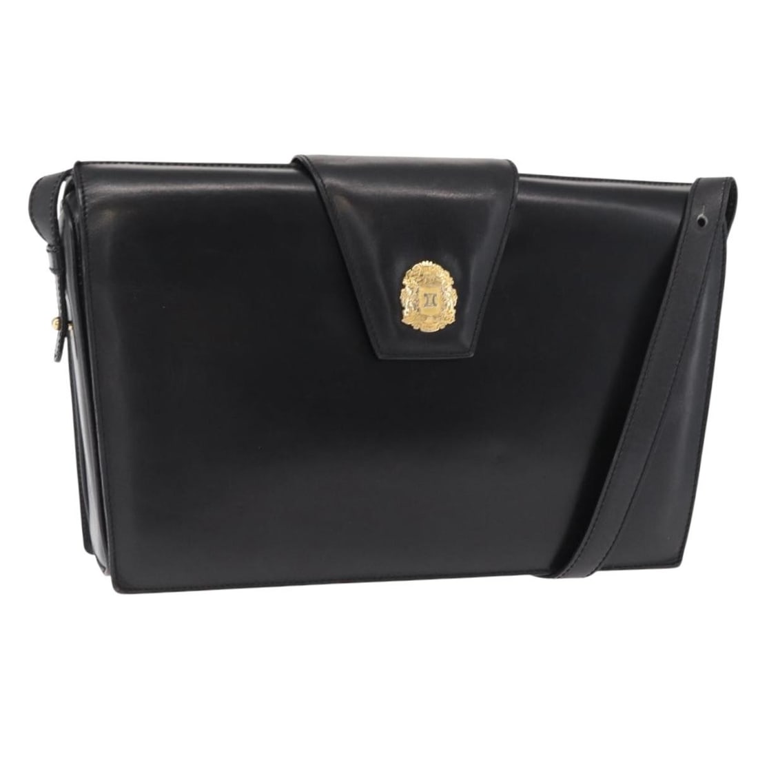 CELINE Black Leather Shoulder Bag Gold Tone Italy 162834: CELINE Black Leather Shoulder Bag Gold Tone Italy 162834 Authentic CELINE shoulder bag in black leather with gold-tone accents. Made in Italy, this women's bag features an adjustable shoulder strap an