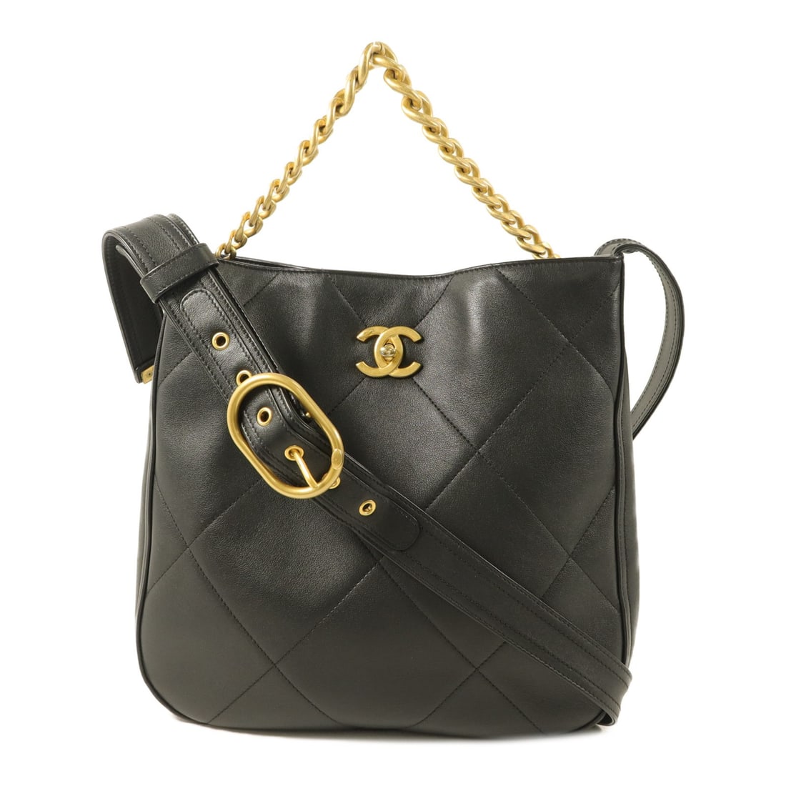 CHANEL Easy Mood AS2844 2Way Hobo Shoulder Bag Black Lambskin: CHANEL Easy Mood AS2844 2Way Hobo Shoulder Bag Black Lambskin A CHANEL Easy Mood Hobo 2Way Shoulder Bag in black lambskin leather, model AS2844. This women's regular-size bag features a turn lock clos