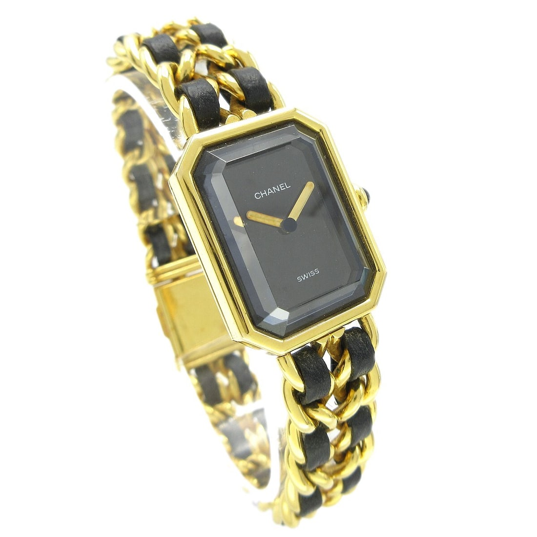 CHANEL Premiere Swiss quartz wristwatch gold plated black gold 20 mm: CHANEL Premiere Swiss quartz wristwatch gold plated black gold 20 mm Chanel Premiere women's wristwatch with a classic dress/formal luxury design. This Swiss-made analog watch features a quartz moveme