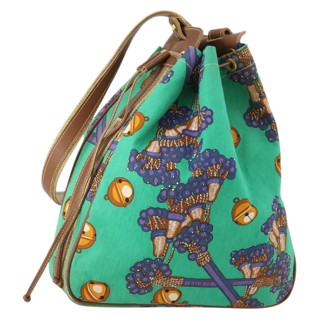 LOEWE Green Gold Canvas Shoulder Bag Spain: LOEWE Green Gold Canvas Shoulder Bag Spain This LOEWE shoulder bag is crafted from green and gold canvas, offering a stylish and practical accessory for everyday use. Designed for women, it features a