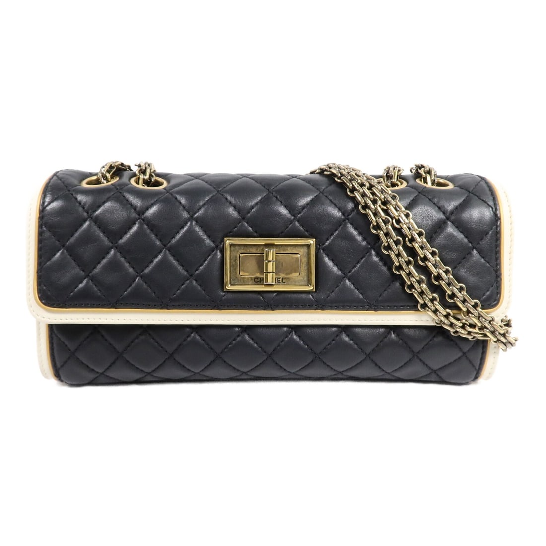 CHANEL CC Calfskin Shoulder Bag Black with Gold Tone Chain: CHANEL CC Calfskin Shoulder Bag Black with Gold Tone Chain Chanel CC chain shoulder bag in black calfskin leather with a turn-lock closure and chain strap. This women's shoulder bag features an exteri