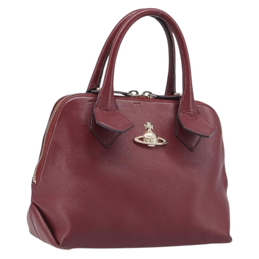 Vivienne Westwood Leather Handbag Bordeaux Gold Made in Italy: Vivienne Westwood Leather Handbag Bordeaux Gold Made in Italy Vivienne Westwood women's leather handbag in bordeaux with gold-tone accents, made in Italy. This pre-owned bag includes only the item sho