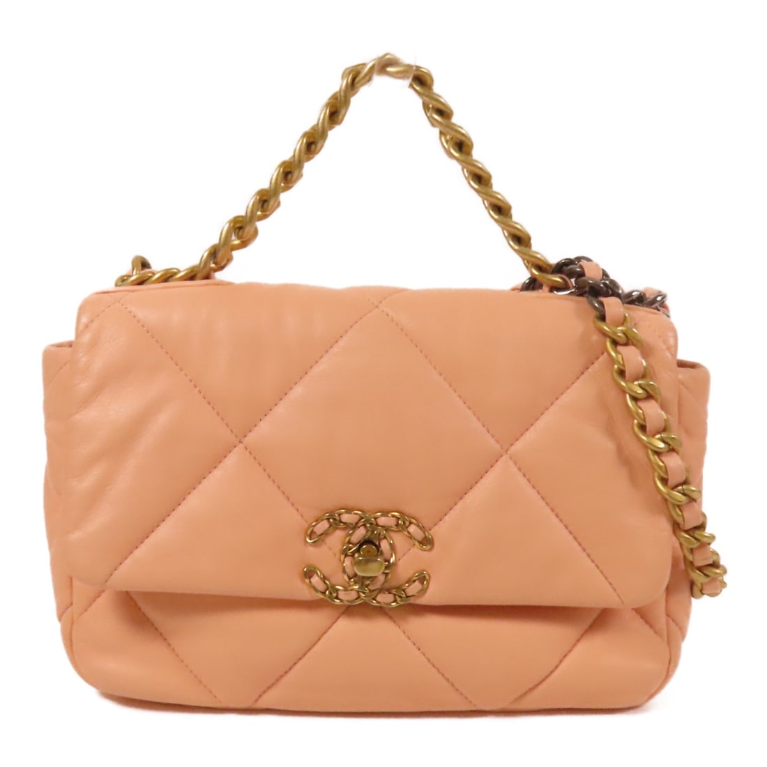 CHANEL Chanel 19 Small 2Way Shoulder Bag Pink Lambskin AS1160B: CHANEL Chanel 19 Small 2Way Shoulder Bag Pink Lambskin AS1160B Chanel 19 Small 2-way shoulder bag in pink lambskin leather with CC turn-lock closure and an exterior magnetic pocket. The interior inclu