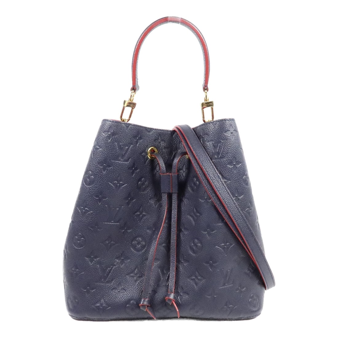 Louis Vuitton Neo Noe MM M45306 Monogram Empreinte Shoulder Bag: Louis Vuitton Neo Noe MM M45306 Monogram Empreinte Shoulder Bag Louis Vuitton Neo Noe MM 2-way shoulder bag in Monogram Empreinte calfskin with a navy and red color combination. This women's bag featu