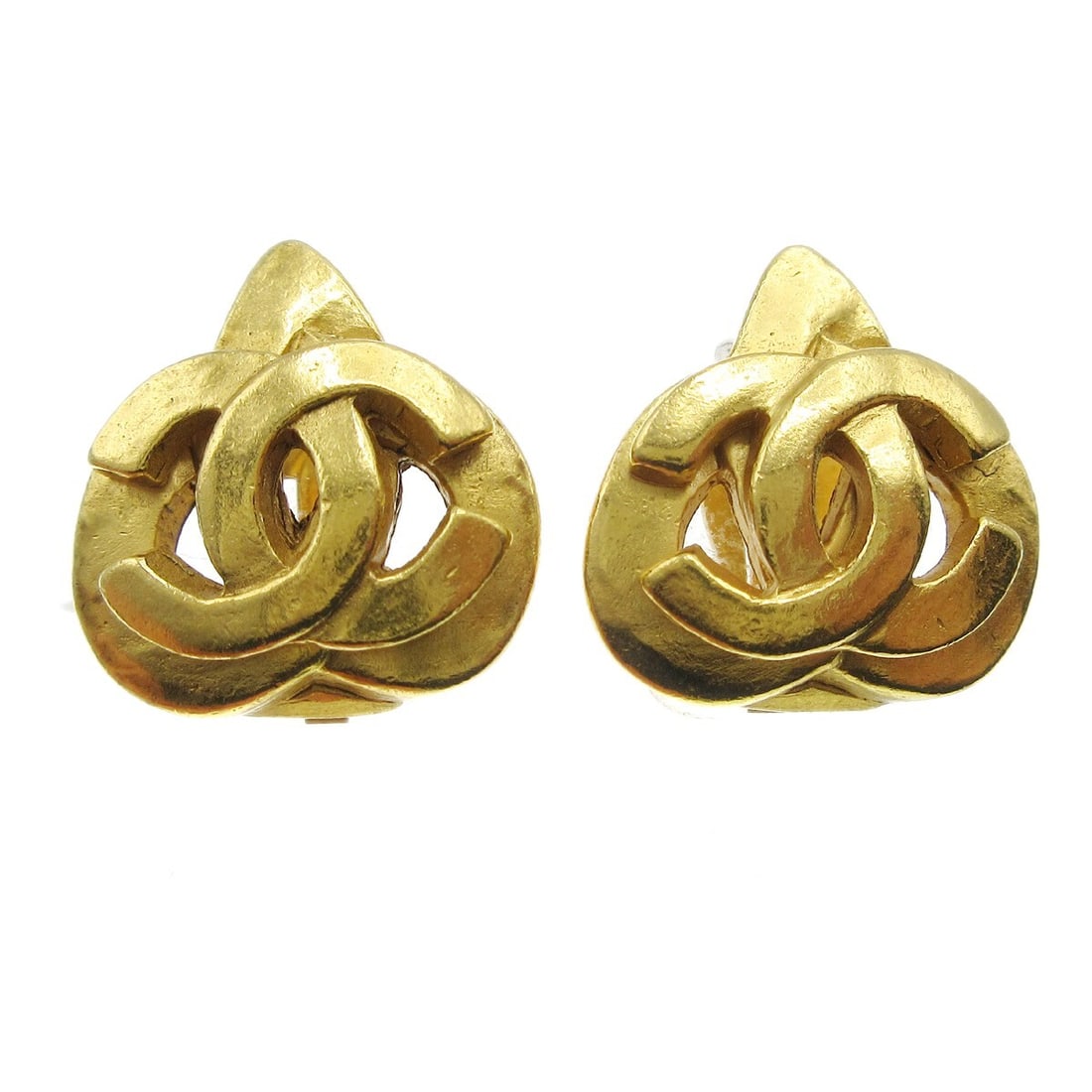CHANEL 97P Heart Clip-On Earrings Gold-Plated Button Style (1 of 6)