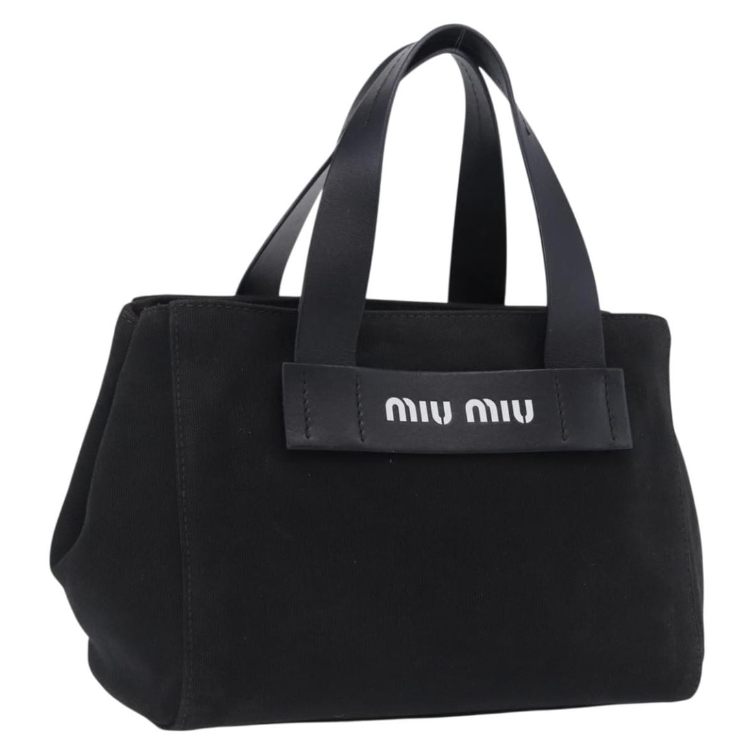 Miu Miu Black Canvas Hand Bag Gold Tone Italy: Miu Miu Black Canvas Hand Bag Gold Tone Italy Miu Miu women's handbag in black canvas with gold-tone accents, made in Italy. This pre-owned bag has a heavily used condition with rubbing on the exterio