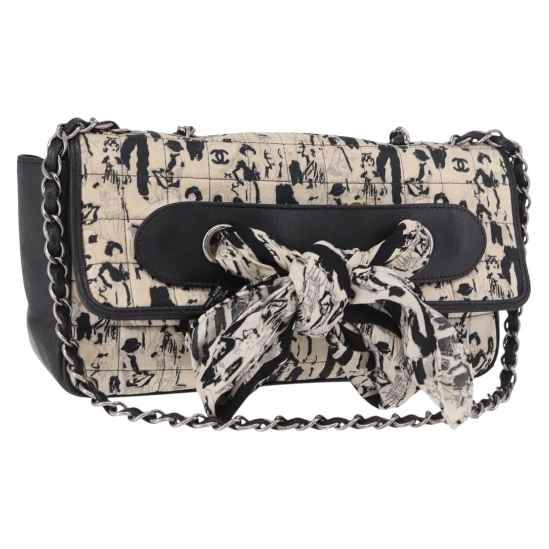 CHANEL Choco Bar Leather Shoulder Bag Black Silver Tone: CHANEL Choco Bar Leather Shoulder Bag Black Silver Tone Chanel Choco Bar chain shoulder bag in black and silver. This women's shoulder bag is made in Italy and includes only the item shown; the origin