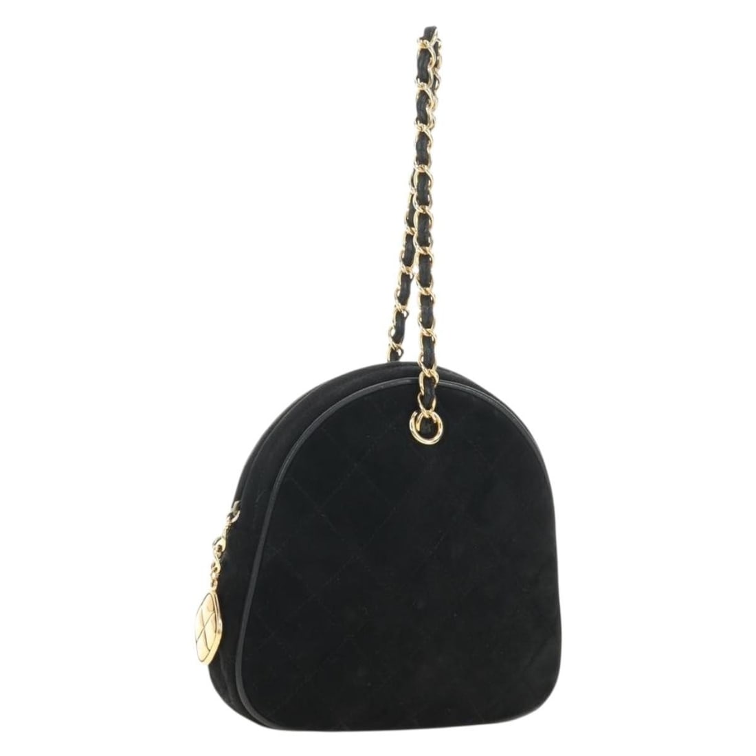 CHANEL Matelasse Suede Shoulder Hand Bag Black Gold CC: CHANEL Matelasse Suede Shoulder Hand Bag Black Gold CC Chanel matelasse chain hand bag in black suede with gold-tone CC detailing. Made in Italy, this women's handbag includes the dust bag, item box, 