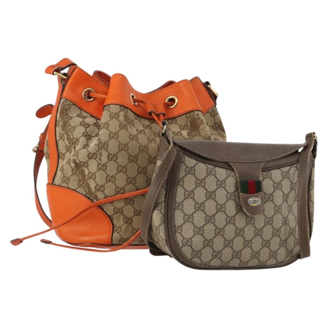 Gucci Sherry Line GG Supreme PVC shoulder bag 2-piece set beige brown: Gucci Sherry Line GG Supreme PVC shoulder bag 2-piece set beige brown Set of two Gucci GG Supreme canvas Sherry Line shoulder bags in beige and brown. Made in Italy, this women's bag set is crafted fr