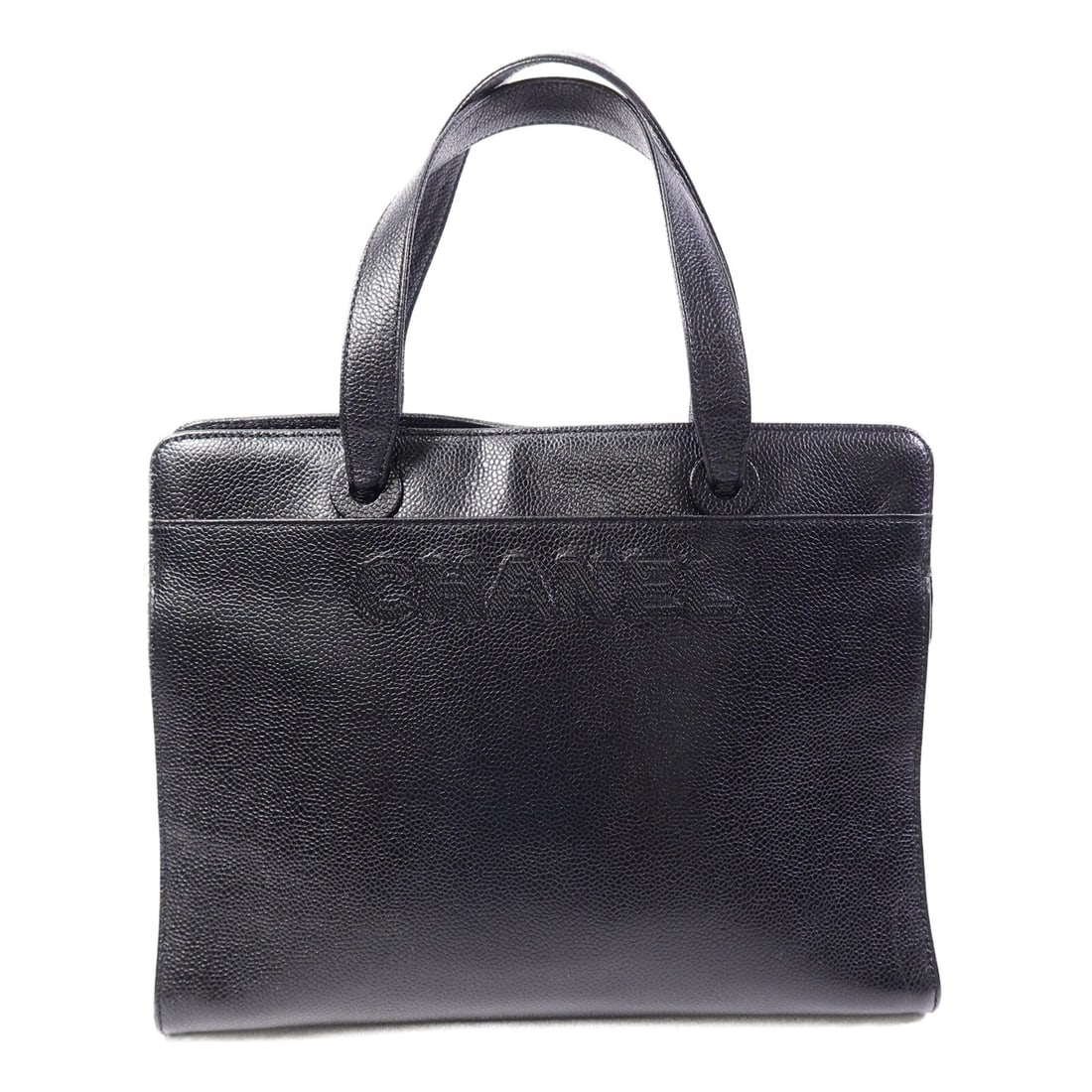 CHANEL CC black calfskin handbag with gold tone hardware: CHANEL CC black calfskin handbag with gold tone hardware Chanel CC handbag in black calfskin leather with gold-tone hardware. This women's handbag features open exterior pockets and two interior zip p