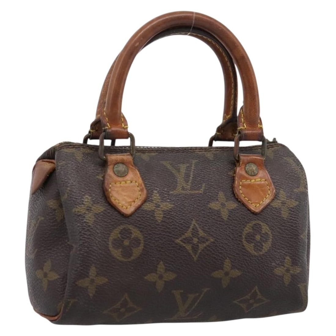 Louis Vuitton M41534 Mini Speedy Monogram Canvas Handbag: Louis Vuitton M41534 Mini Speedy Monogram Canvas Handbag Compact Louis Vuitton Mini Speedy handbag in Monogram canvas, made in France. This women's handbag shows heavy use with visible wear throughout