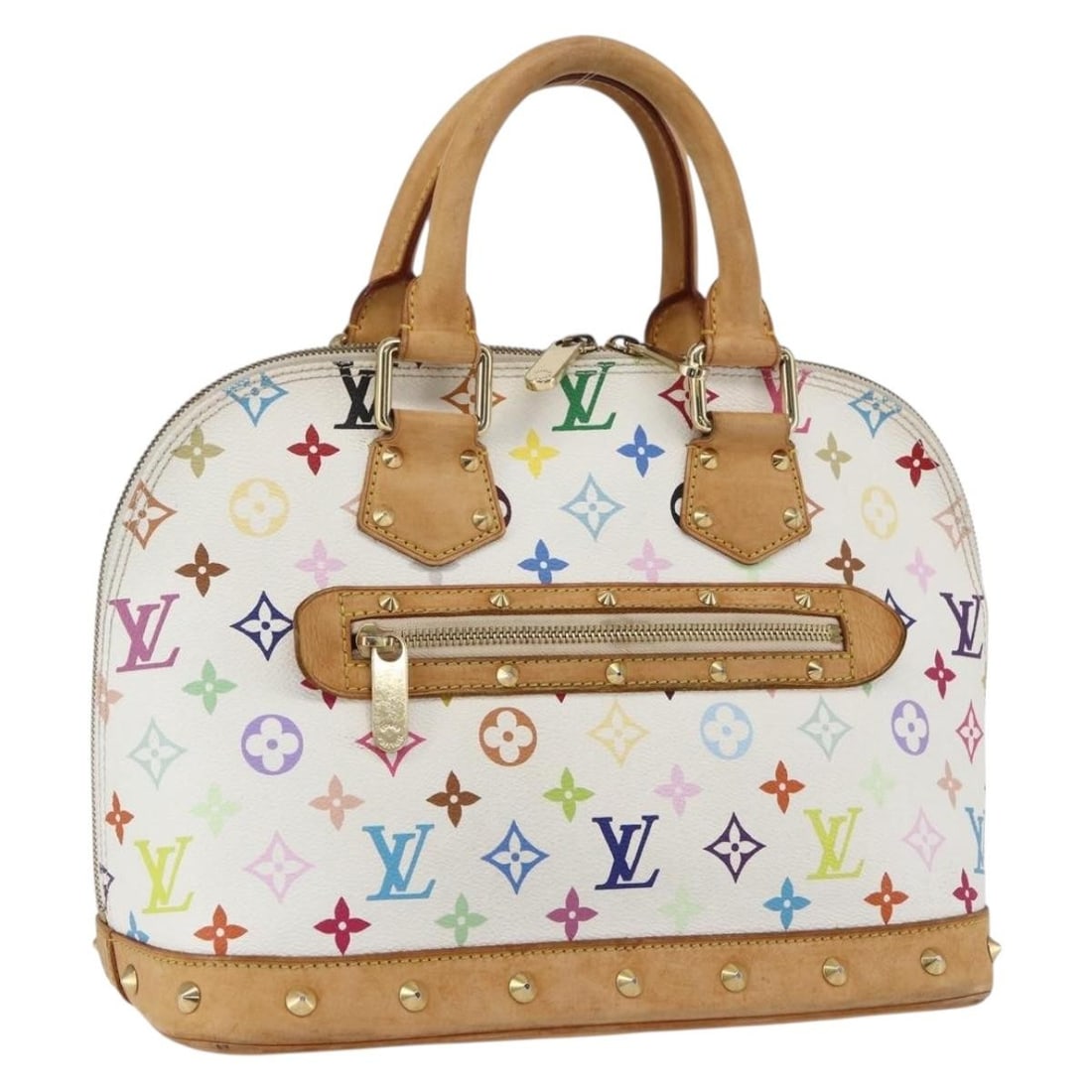 White Multicolor Canvas Alma Handbag by Louis Vuitton Model M92647: White Multicolor Canvas Alma Handbag by Louis Vuitton Model M92647 This Louis Vuitton Monogram Multicolor Alma handbag features a white canvas exterior accented with the iconic multicolor monogram pri