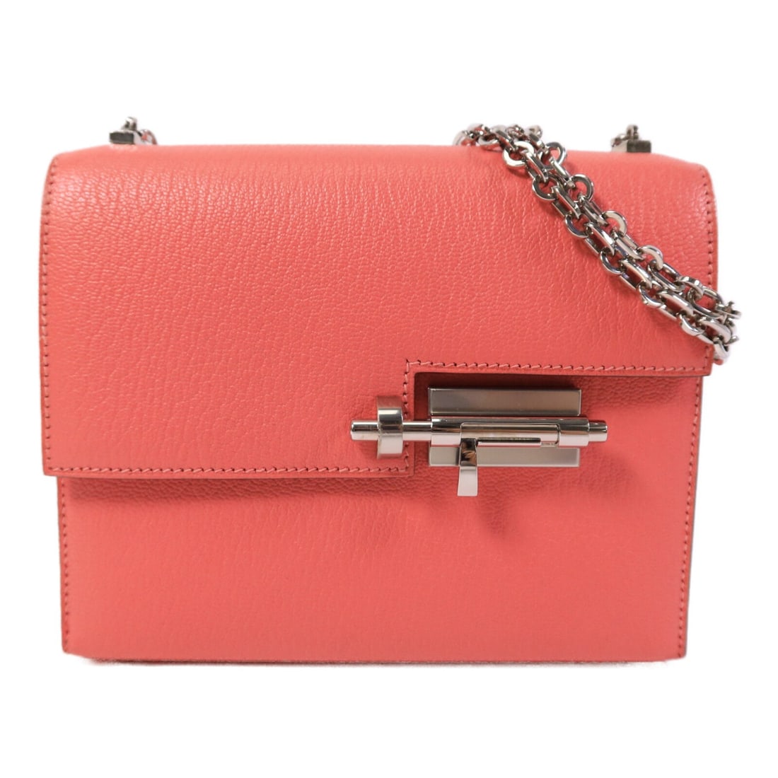 Hermes Mini Verrou Chevre Shoulder Bag Rose Lipstick PHW: Hermes Mini Verrou Chevre Shoulder Bag Rose Lipstick PHW Hermes PHW Mini Verrou Chain Shoulder Bag in Chevre leather and calfskin (cowhide), presented in Rose Lipstick / pink. This women's shoulder ba