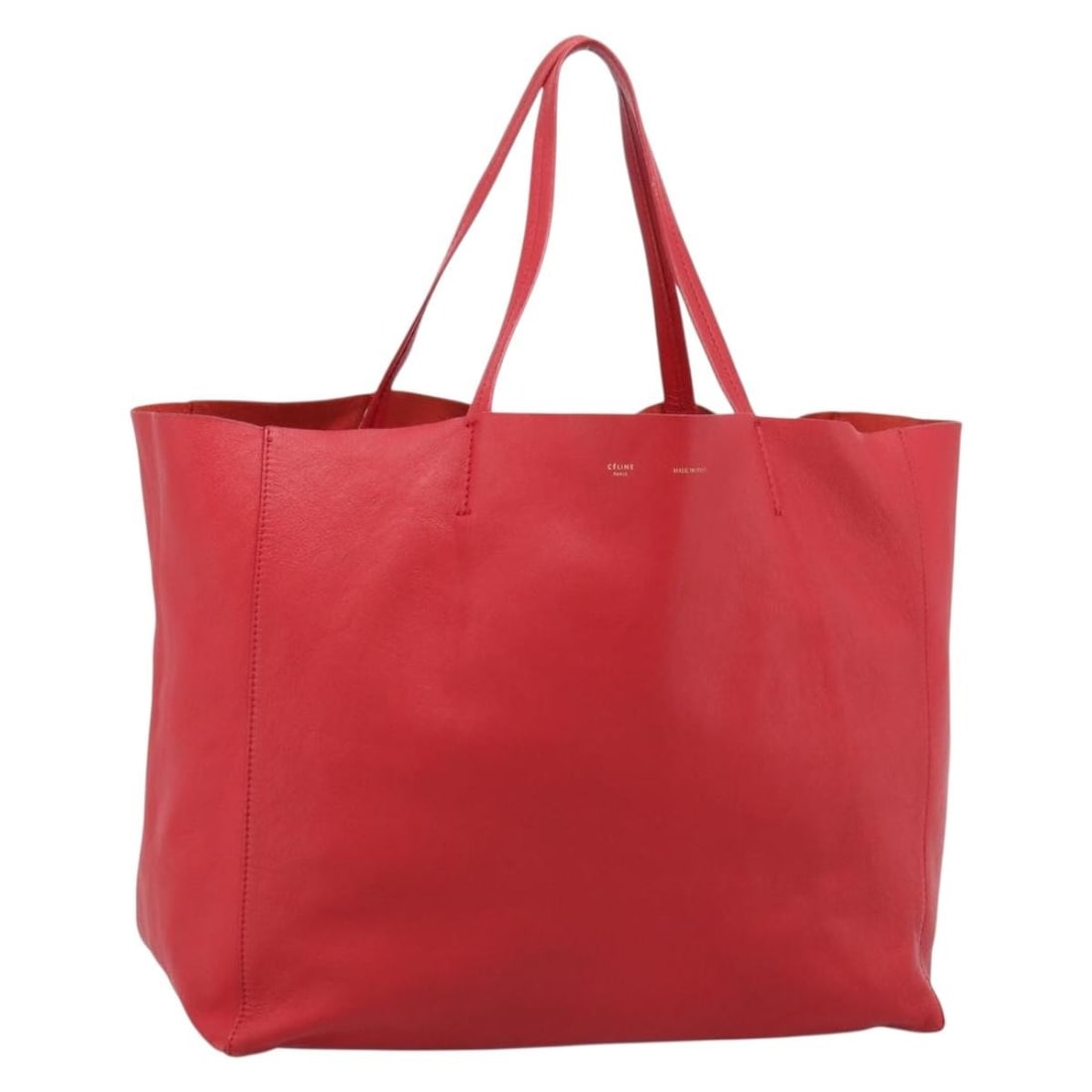 CELINE leather tote bag red with gold tone hardware: CELINE leather tote bag red with gold tone hardware Celine Horizontal Cabas tote bag in red leather with gold-tone accents. Made in Italy, this women's tote has a spacious everyday silhouette and incl