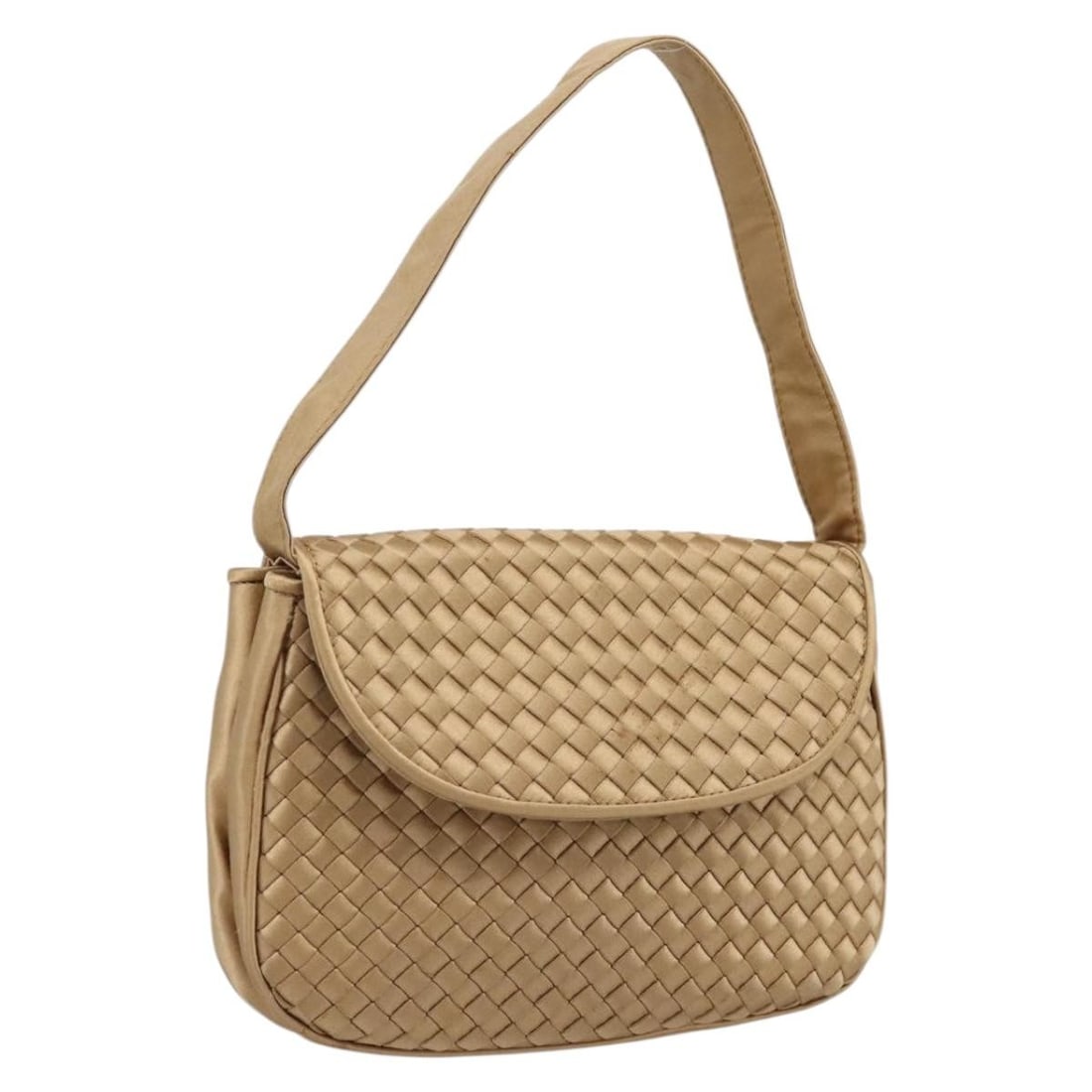 Bottega Veneta Intrecciato Gold Satin Handbag Auth 197646: Bottega Veneta Intrecciato Gold Satin Handbag Auth 197646 Bottega Veneta Intrecciato satin handbag in gold, made in Italy. This women's handbag includes the item only; box and dust bag are not include