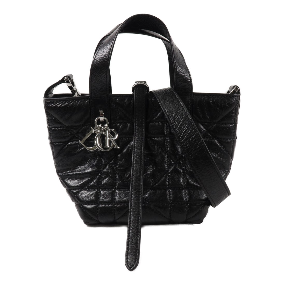 Dior Toujours Small Black Calfskin 2 Way Tote Shoulder Bag M2835PNUC-M900: Dior Toujours Small Black Calfskin 2 Way Tote Shoulder Bag M2835PNUC-M900 Small Christian Dior Toujours tote bag in black calfskin with silver-tone CD hardware. This 2-way shoulder bag features an ope