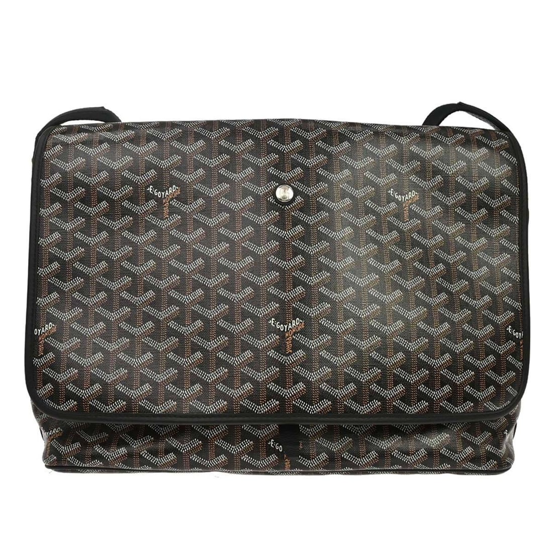 Goyard Capetien MM Black Coated Canvas Leather Shoulder Bag: Goyard Capetien MM Black Coated Canvas Leather Shoulder Bag The Goyard Capetien MM messenger shoulder bag features Goyardine canvas with leather trim in a black colorway. Designed for casual use, it h