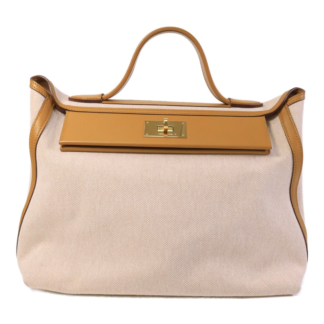 Hermes 24 24 35cm Tote Bag Sesame Toile H Swift Leather: Hermes 24 24 35cm Tote Bag Sesame Toile H Swift Leather Hermes 24/24 35CM tote bag in Sesame and brown with Toile H Viking canvas and Swift leather. This women's tote features a turn-lock closure, one