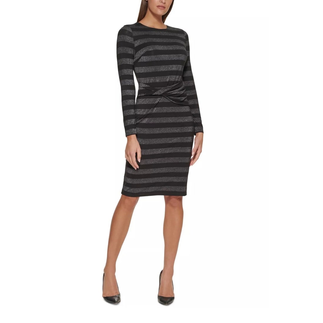 Tommy Hilfiger Women's Twisted Striped Sheath Dress Black Silver Size 4 (1 of 4)