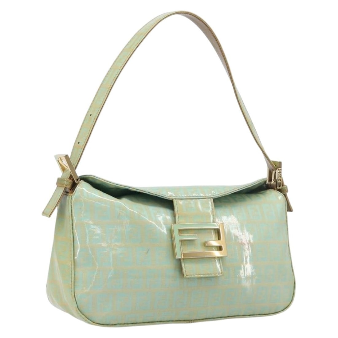 FENDI Mamma Baguette Shoulder Bag Zucchino Coated Canvas Gold Green: FENDI Mamma Baguette Shoulder Bag Zucchino Coated Canvas Gold Green Authentic Fendi Zucchino Canvas Mamma Baguette shoulder bag in gold and green coated canvas. This women's bag is made in Italy and i