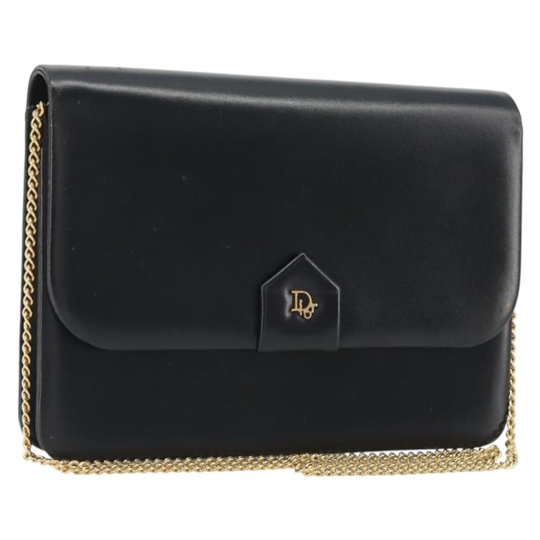 Christian Dior Leather Shoulder Bag Black with Gold Tone Chain: Christian Dior Leather Shoulder Bag Black with Gold Tone Chain Christian Dior shoulder bag crafted in black leather with gold tone accents. This women's bag is made in France and features a chain shou