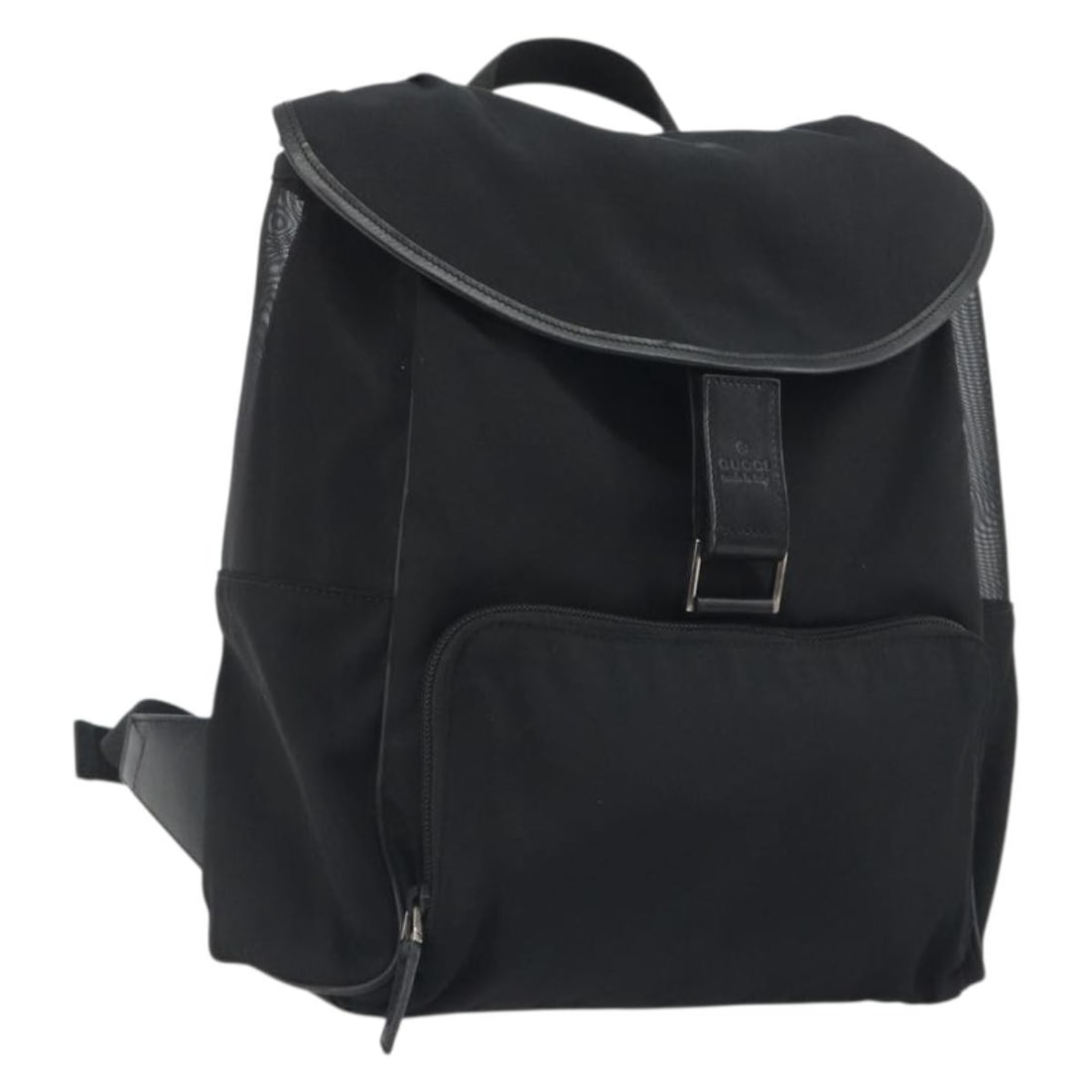 GUCCI 019 0353 Canvas Backpack Black Silver Tone: GUCCI 019 0353 Canvas Backpack Black Silver Tone Authentic Gucci backpack in black and silver canvas, made in Italy. This women's bag shows heavy use, with wear throughout including loss of shape, rub