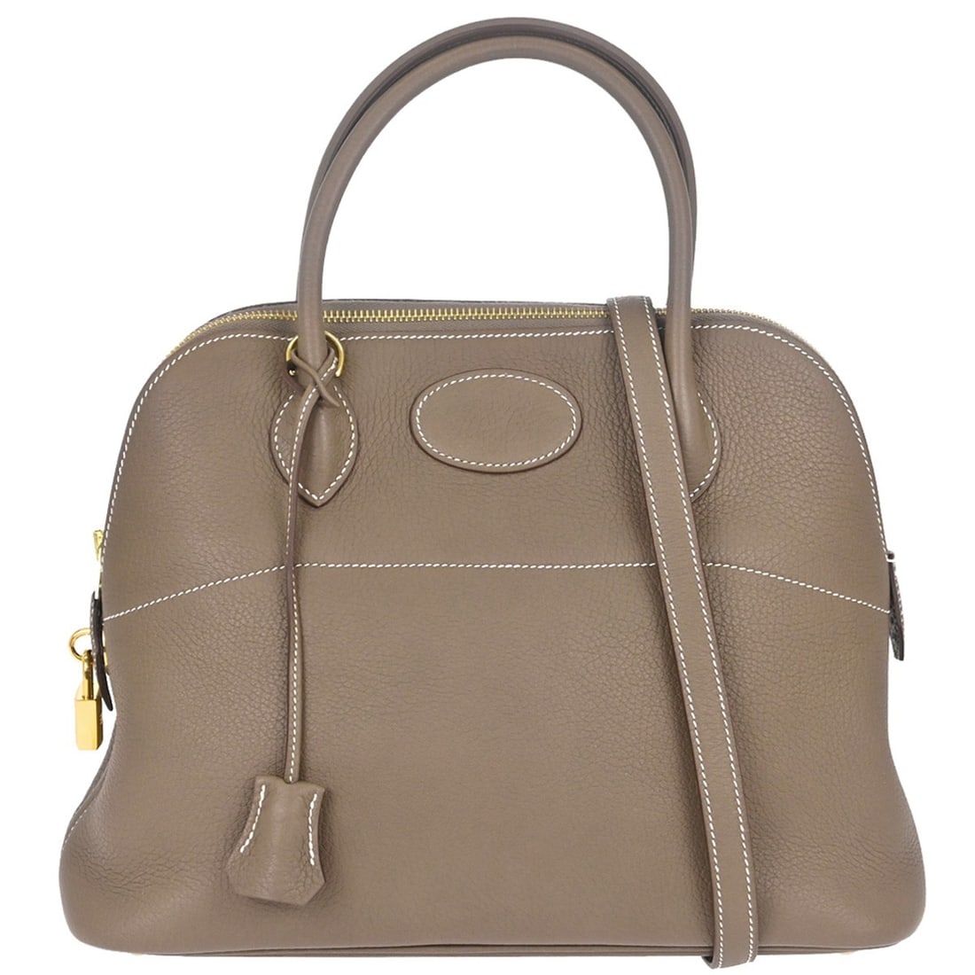 Hermes Bolide 31 Taurillon Clemence 2way Satchel in Etoupe Gray: Hermes Bolide 31 Taurillon Clemence 2way Satchel in Etoupe Gray Hermes Bolide 31 2way handbag in Etoupe gray Taurillon Clemence leather, made in France. This medium satchel/top handle bag features a z