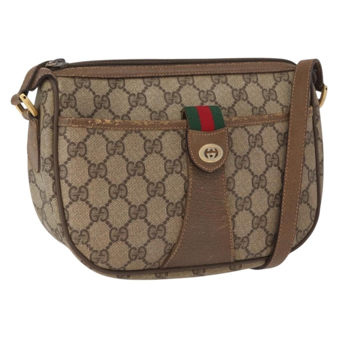 Beige Gold Gucci GG Supreme Sherry Line 89 02 032 Shoulder Bag PVC: Beige Gold Gucci GG Supreme Sherry Line 89 02 032 Shoulder Bag PVC This is a Gucci GG Supreme Sherry Line shoulder bag crafted from PVC leather and GG canvas in beige and gold tones. The bag features 