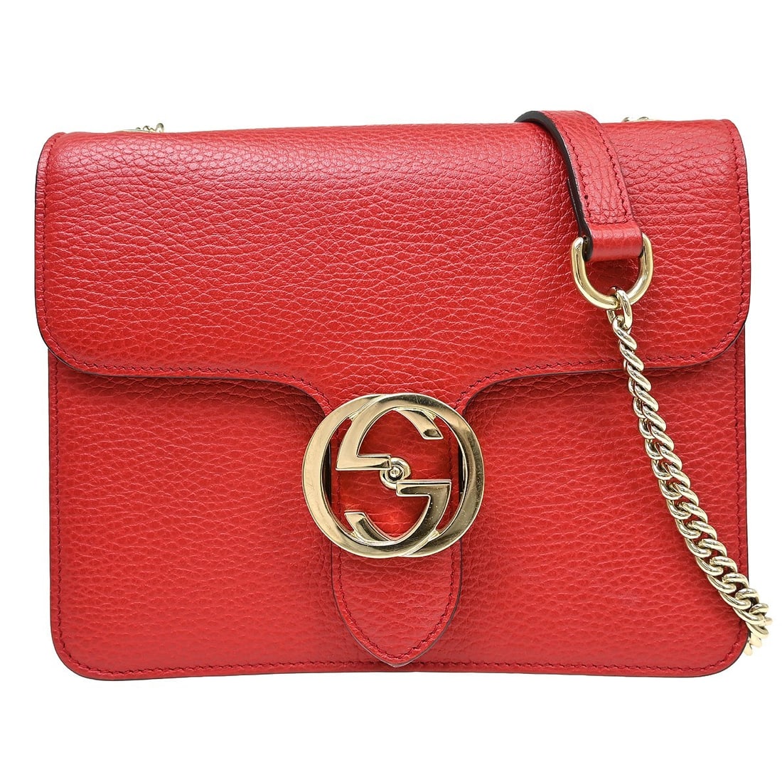 Gucci Interlocking G Red Leather Medium Shoulder Bag 510304 568024: Gucci Interlocking G Red Leather Medium Shoulder Bag 510304 568024 Vintage Gucci Interlocking G shoulder bag in red leather with a compact medium profile. Made in Italy, this women's bag features one 