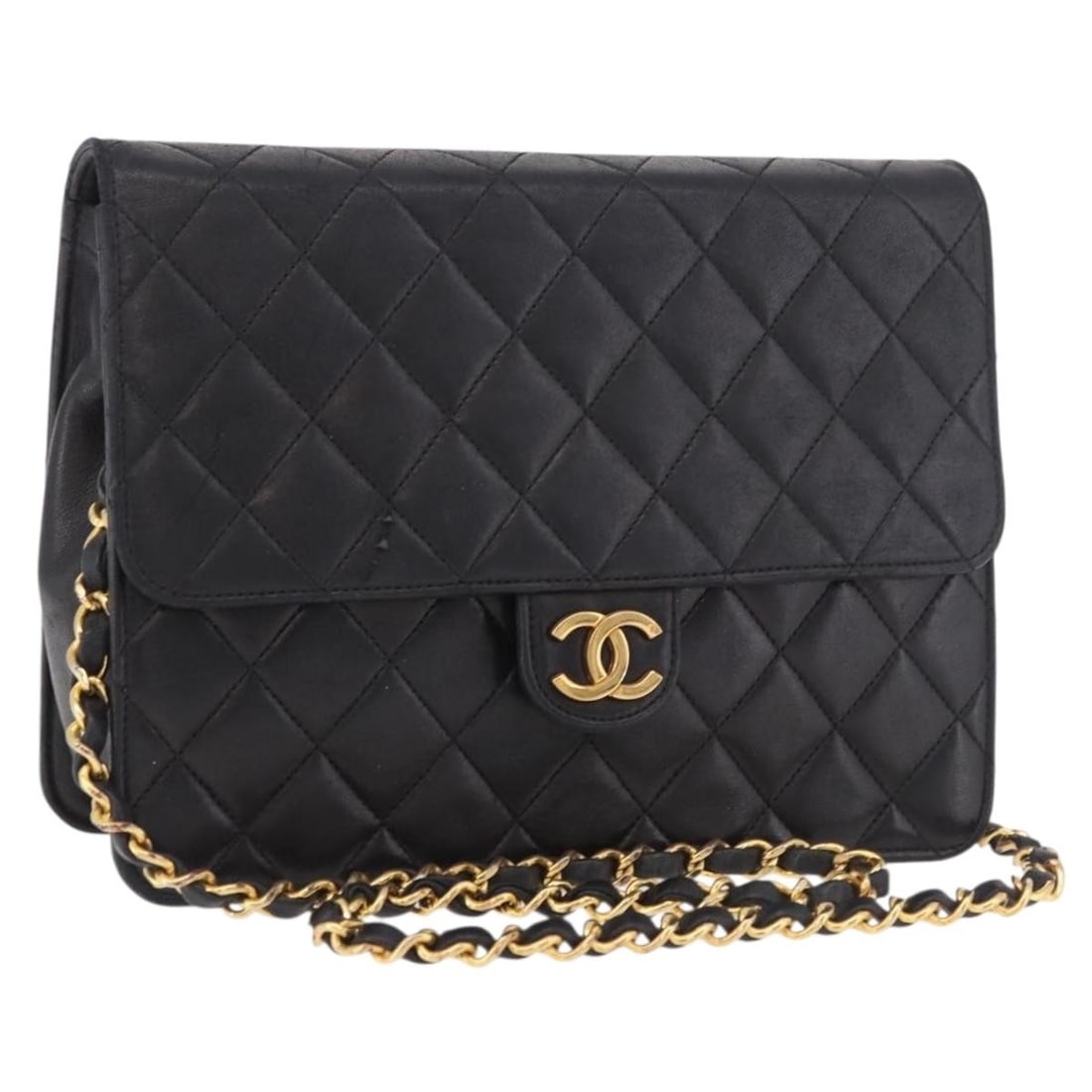 CHANEL Matelasse Lamb Skin Shoulder Bag Black Gold CC: CHANEL Matelasse Lamb Skin Shoulder Bag Black Gold CC Chanel Matelasse chain shoulder bag in black lamb skin with gold-tone CC detailing. This women's shoulder bag is made in France and includes only 
