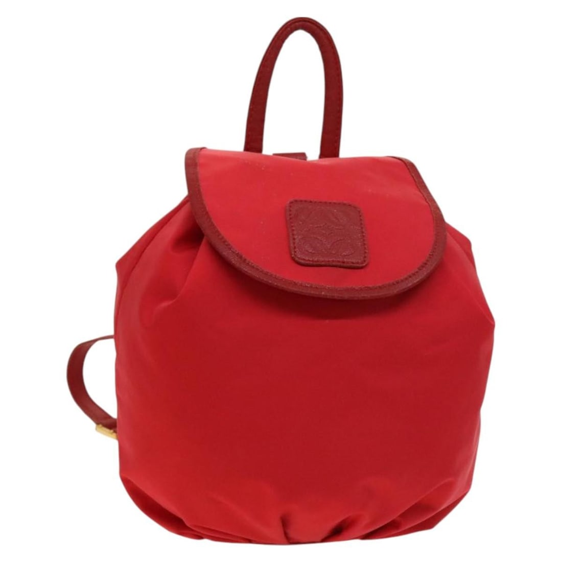 Red Nylon LOEWE Women Backpack Gold Trim Italy: Red Nylon LOEWE Women Backpack Gold Trim Italy This LOEWE women's backpack is crafted from durable nylon in a striking red and gold color combination. Made in Italy, the bag features a compact design 