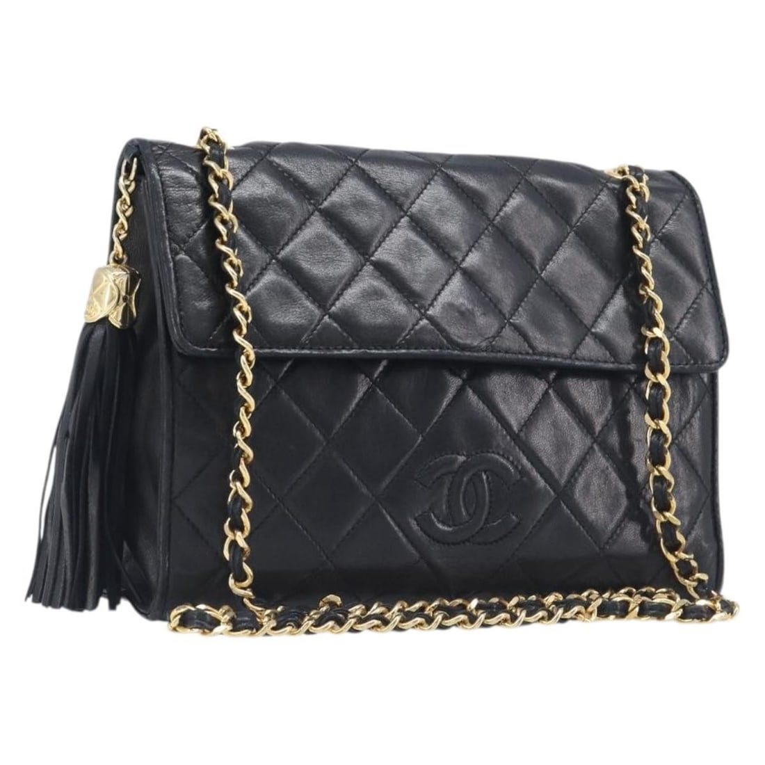 CHANEL CC Chain Shoulder Bag Black Lamb Skin Gold Tone: CHANEL CC Chain Shoulder Bag Black Lamb Skin Gold Tone Chanel Matelasse Coco Mark chain shoulder bag in black lambskin with gold-tone accents. This women's shoulder bag is made in Italy and includes o