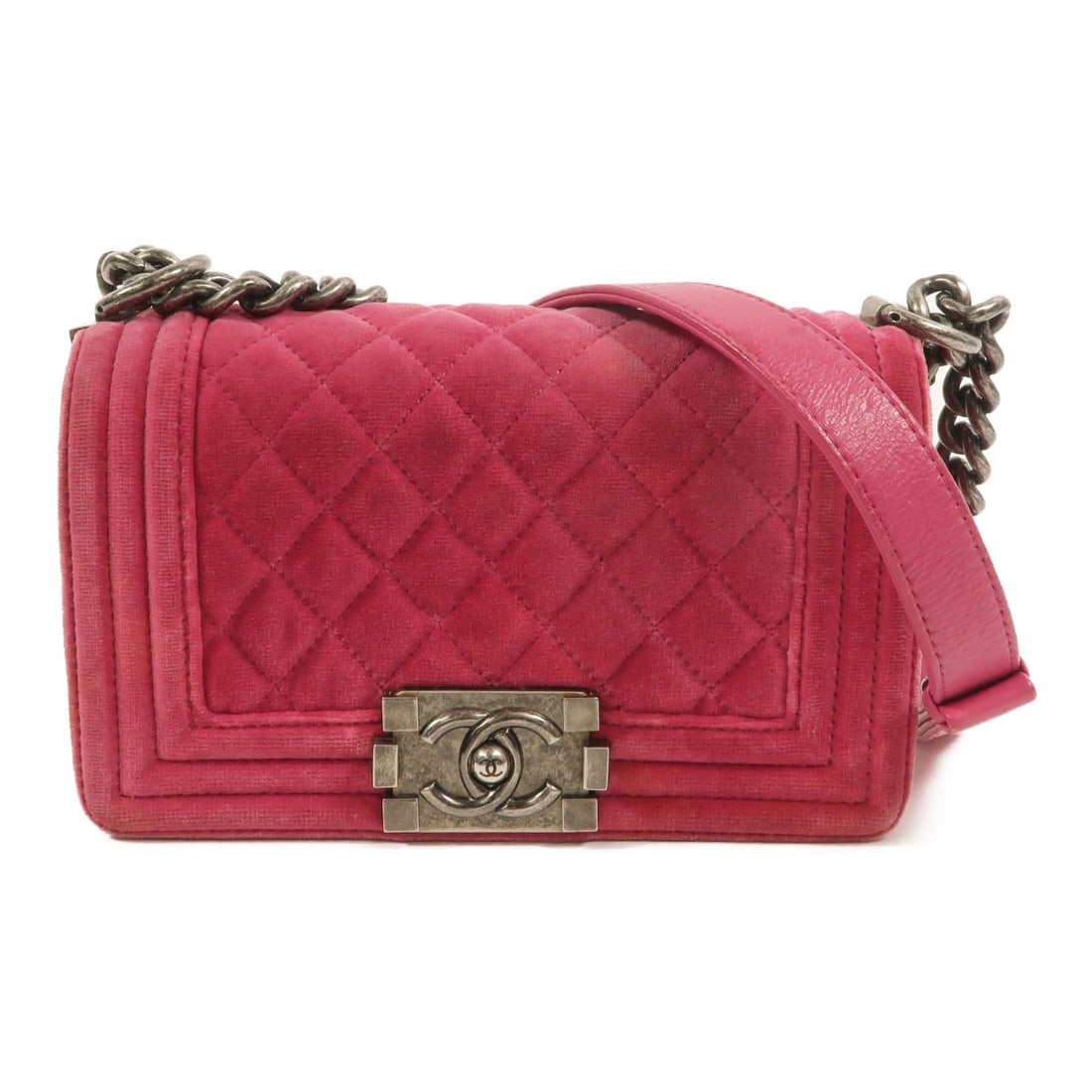 CHANEL Boy 20 Velvet Shoulder Bag Pink SHW A67085 (1 of 16)