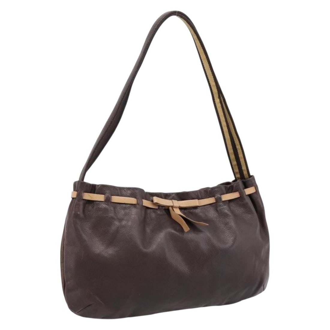 Miu Miu Brown Leather Shoulder Bag Silver Tone Italy: Miu Miu Brown Leather Shoulder Bag Silver Tone Italy Miu Miu shoulder bag in brown leather with silver-tone detailing. Made in Italy, this women's bag has a slim profile and an 8.3 inch shoulder drop.