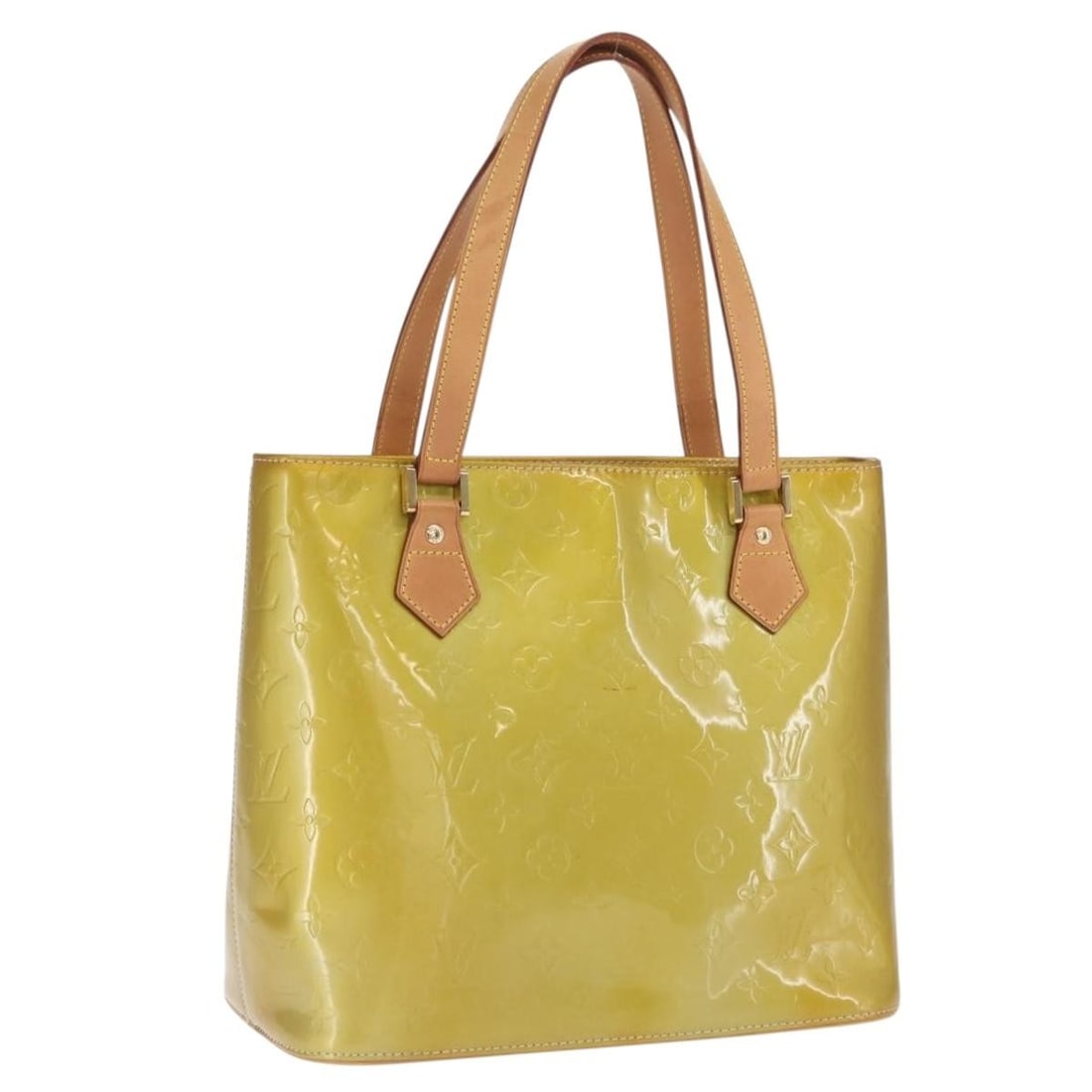 Louis Vuitton Houston Gris Monogram Vernis Patent Leather Handbag M91053: Louis Vuitton Houston Gris Monogram Vernis Patent Leather Handbag M91053 This Louis Vuitton Monogram Vernis Houston Hand Bag in Gris features a patent leather exterior and gold-tone hardware. The bag 