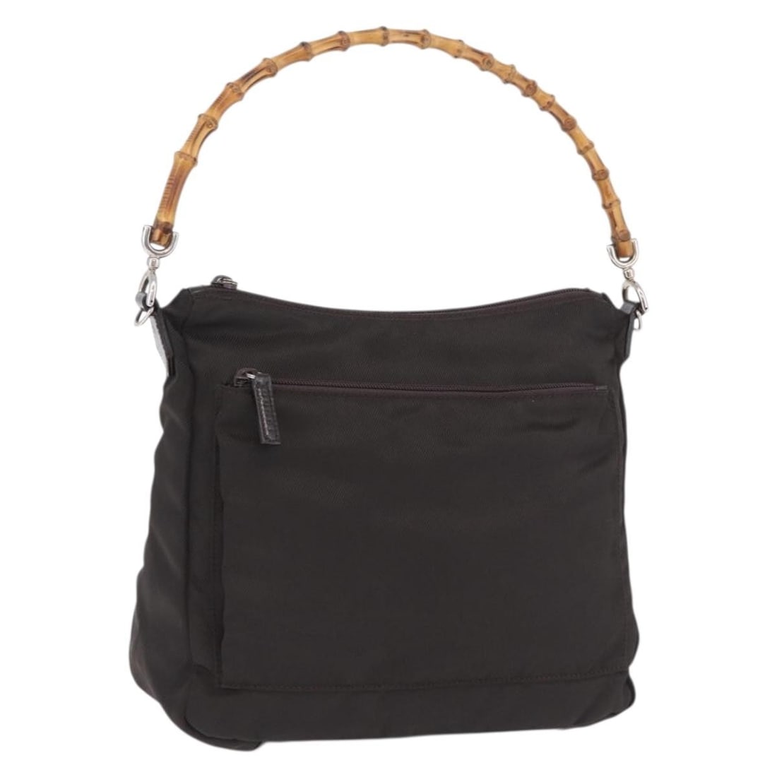 GUCCI 000 0509 Bamboo Handle Nylon Hand Bag Khaki Silver: GUCCI 000 0509 Bamboo Handle Nylon Hand Bag Khaki Silver Gucci bamboo hand bag in khaki and silver nylon, made in Italy. This women's bag features the 000 0509 product line and includes only the item 