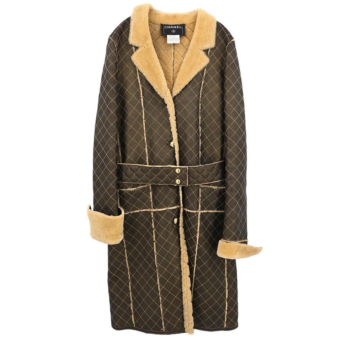 CHANEL 04A brown lambskin long coat with belt size 38 (1 of 10)