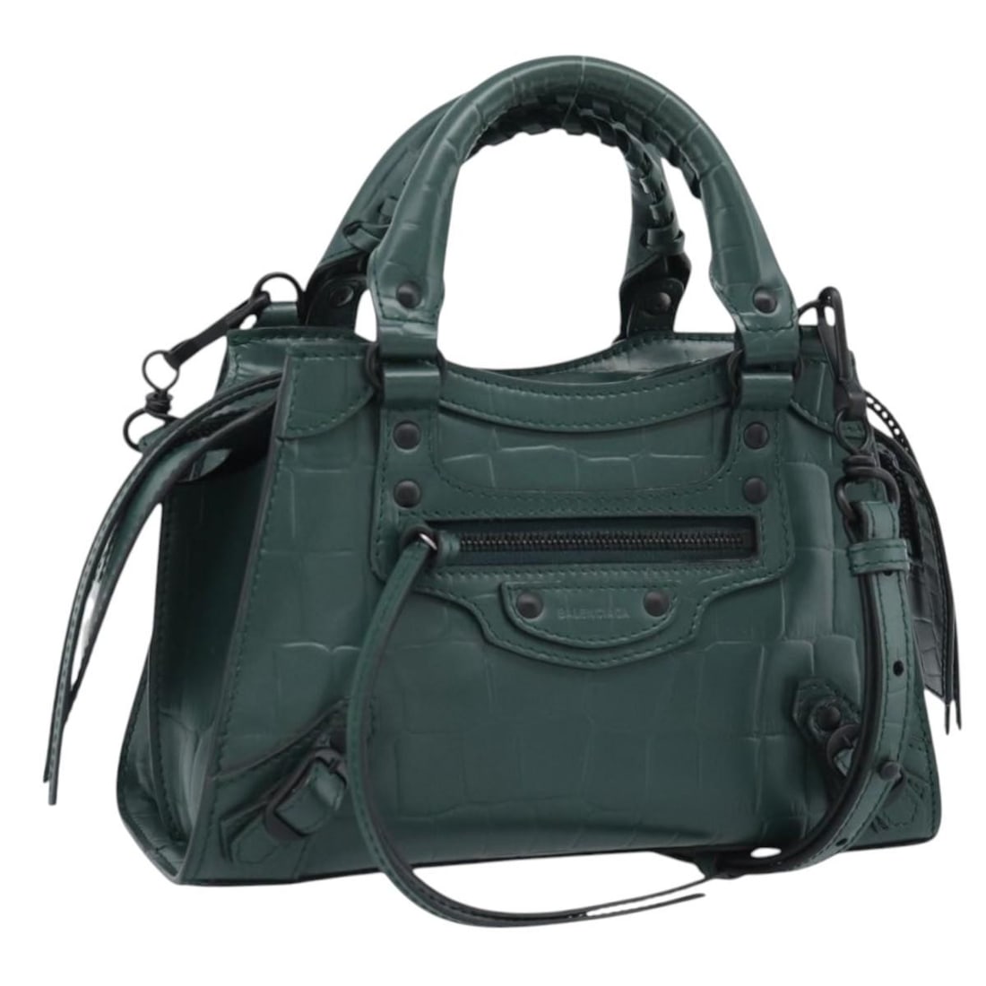 BALENCIAGA 638524 Neo Classic City Leather 2way Handbag Green: BALENCIAGA 638524 Neo Classic City Leather 2way Handbag Green Balenciaga Neo Classic City 2-way handbag in green leather with top handles and a detachable shoulder strap. Made in Italy, this women's b